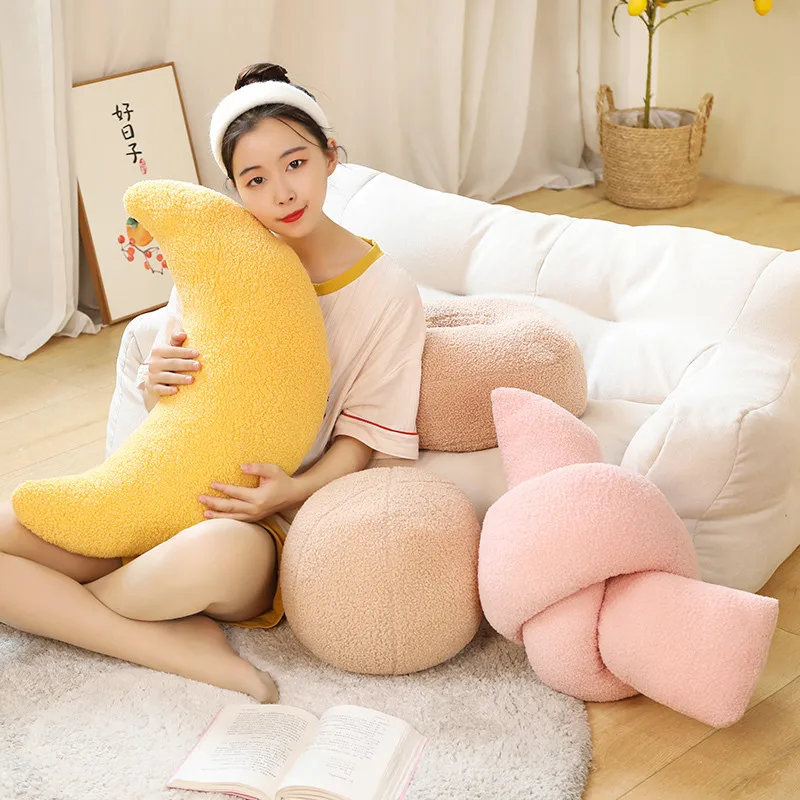 INS Popular Plush Yellow Moon Ball Shape Cushion Stuffed Donut Twist Bar Throw Pillow Home Decoration Room Pillow Birthday Gift 2
