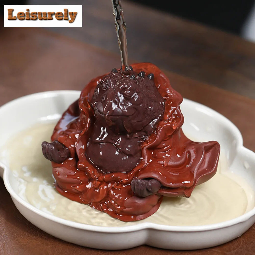 Handmade Purple Sand Golden Toad Tea Pet Wealth Attracting Pixiu Decorative Tea Play Figurine Toys Handmade Sculpture Crafts