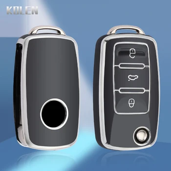 TPU 자동차 플립 키 케이스 커버 쉘, 폭스바겐 VW 폴로 골프 파사트 티구안 비틀 캐디 T5 업 Eos 스코다 옥타비아 시트 레온 알테아용