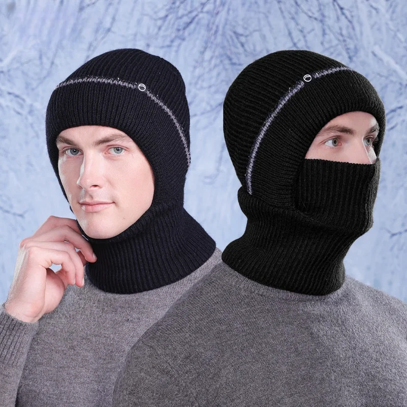 Free-standing mask hat face mask neck warmer all-in-one winter outdoor warm hat men's plush anti-cold ear protection knit wool h