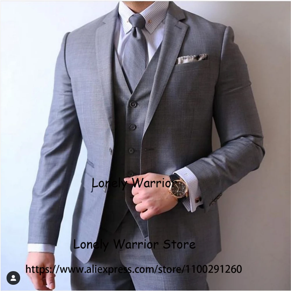 

Fashion Grey Mens Suits Formal Business Blazer Slim Fit Office Workwear Banquet 3 Piece Set Terno Masculino Jacket Vest Pants