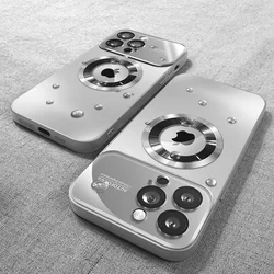 Elegant Magnetic Phone Case with Wireless Charging and Logo Display Cover for iPhone 14 Plus (Titanium Gray)