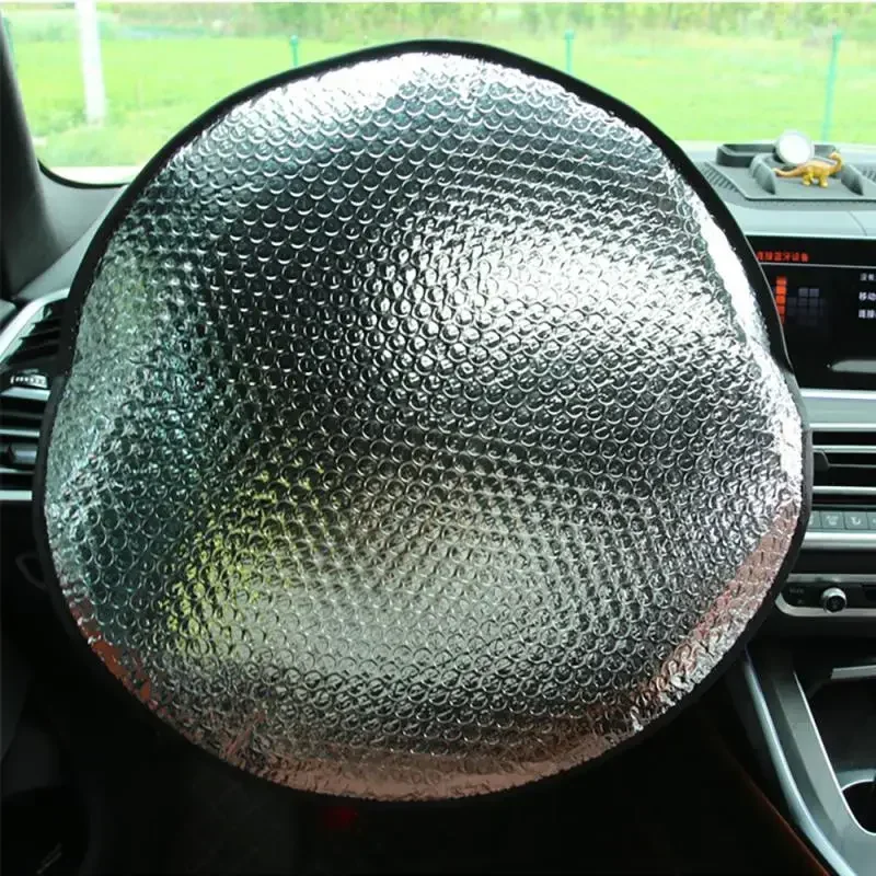 Car Steering Wheel Sun Shade Double Thick Sun Protection Foldable Anti-uv Sunscreen Car Supplies Steering Wheel Cover Silver