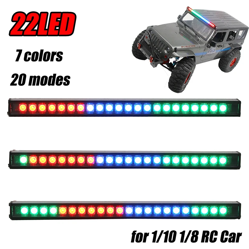 

7 Colors 22 Light Effect LED Bar Flashing Strobe Bright Lamp for 1/10 1/8 Universal RC Car HSP TAMIYA CC01 4WD Axial SCX10 Truck