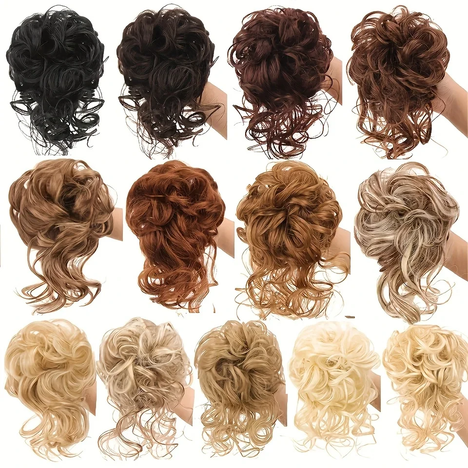 Synthetic Hair Blonde Black Curly Bun Bands For Women