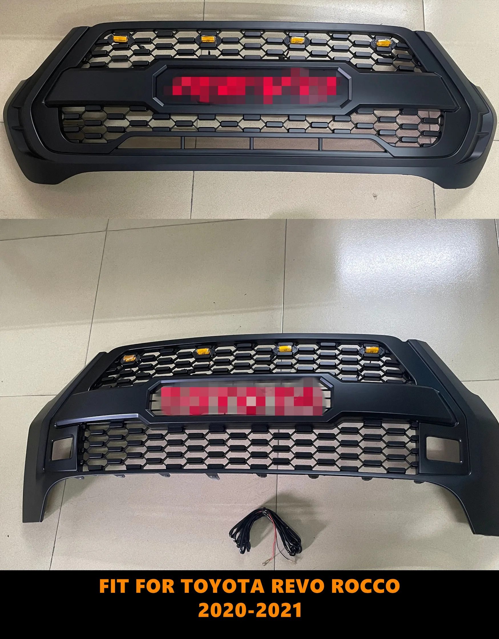 

High Quality ABS Front Hood Black Grille Mesh Racing Grill With LED Lights For Toyota Revo Rocco 2020-2021