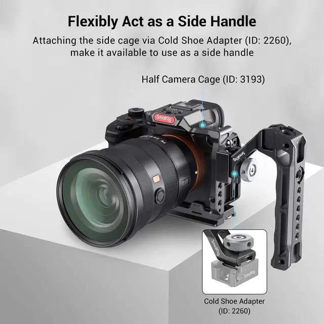 SmallRig NATO 상단 핸들 라이트 3766은 휴대용 카메라 핸들로 소니, 캐논, 니콘 카메라와 호환되며, 빠르고 쉬운 장착을 위한 릴리스 NATO 클램프가 있습니다.