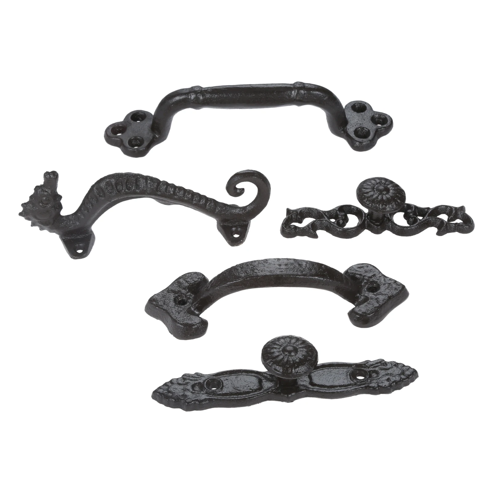 Door Handles Iron Pull Heavy Duty Antique Door Knobs Handle w/screw Hollow/Solid/Sea Horse/Flower/Heart Vintage Bathroom Kitchen Furniture