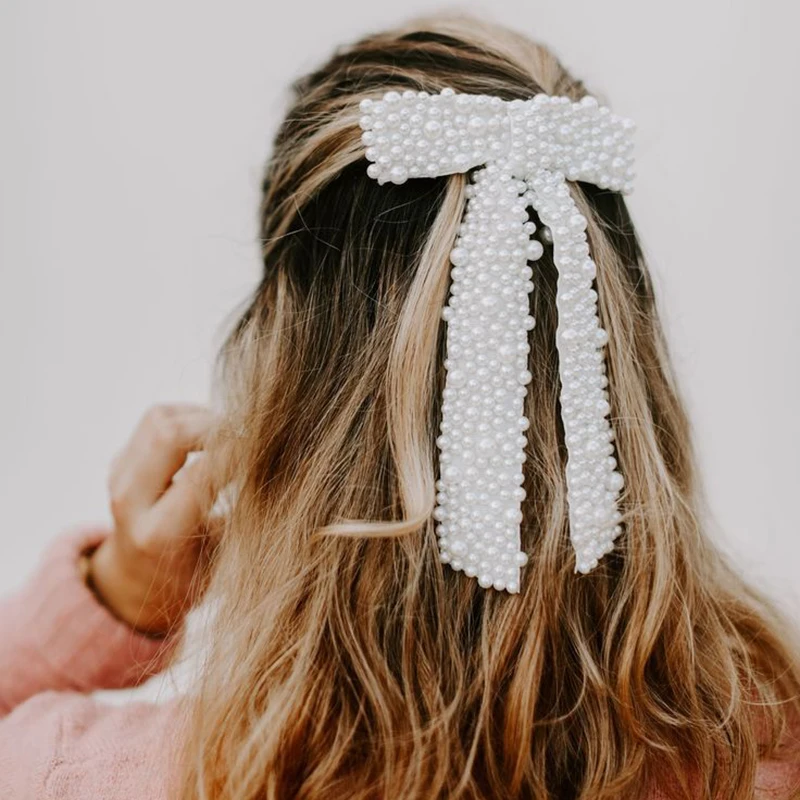 Unique Vintage Pearl Bow Barrette | Silver