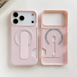 Luxury Magnetic Wallet Stand with Matte Frameless Design - iPhone 15 (Pink)