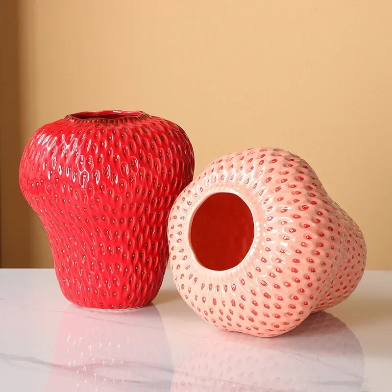 Cartoon Strawberry Vase Flowerpot Home Decoration Accessories Ceramic Vase Children's Room Artifact Floral Accessories Fruit Pot 4