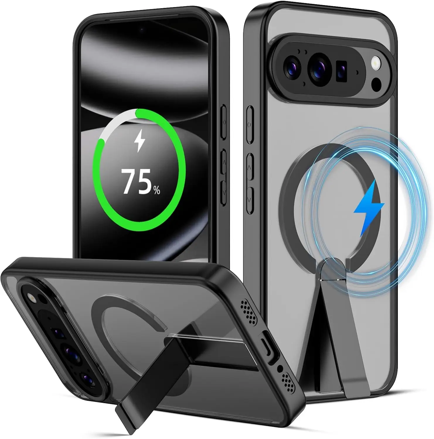 Matte Clear Magnetic Charging Shockproof Case with Invisible Kickstand