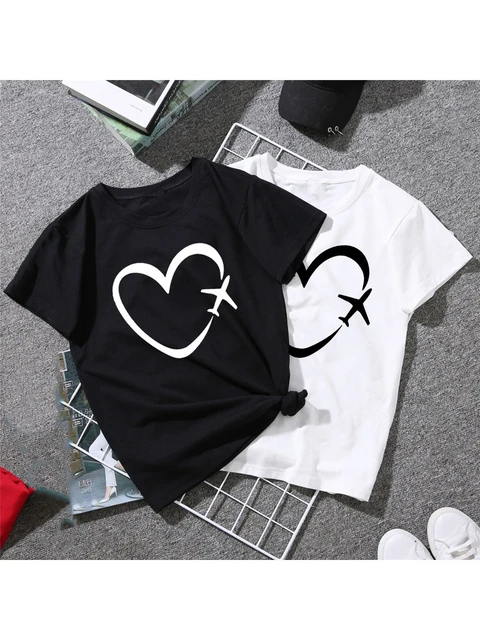 silueta Brisa Punto Camiseta de viaje con estampado de corazón para Mujer, ropa de calle  informal divertida, Camisetas estampadas Harajuku, ropa para Mujer, regalo  - AliExpress