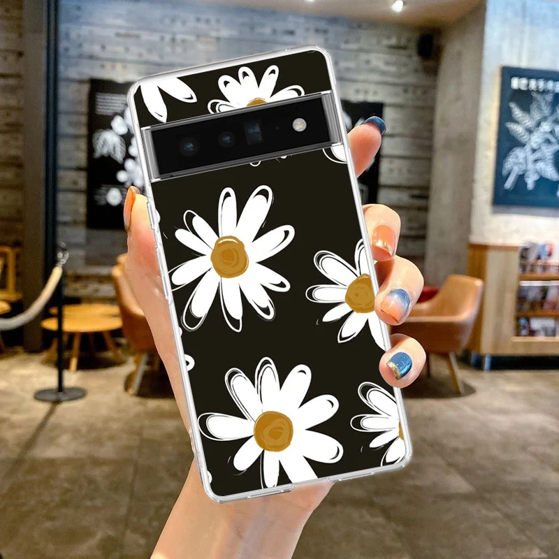 Transparent Soft TPU Phone Case Cover with Fashionable Daisy Flower Design