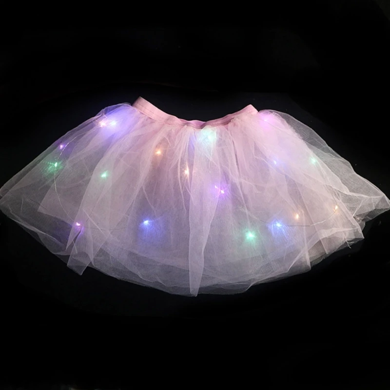 Kids Girls Glowing Tulle Tutu Skirt with LED Light Princess Ballet Stage Dance Short Dress for Fairy Mini Skirt Birthday Gift 5