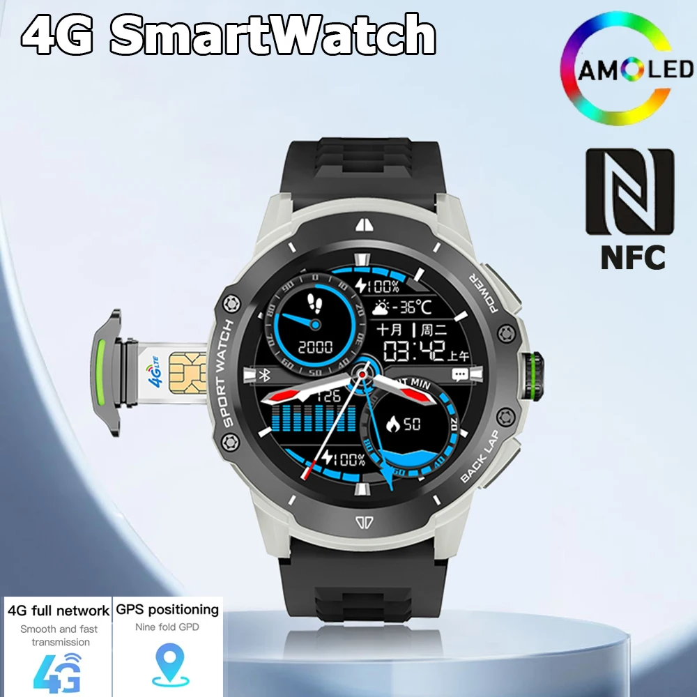 남녀공용 AMOLED 스마트워치, NFC WIFI 스마트워치, 앱 다운로드, 듀얼 카메라, 영상 통화, 구글 플레이, SIM 카드, 4G, 신제품