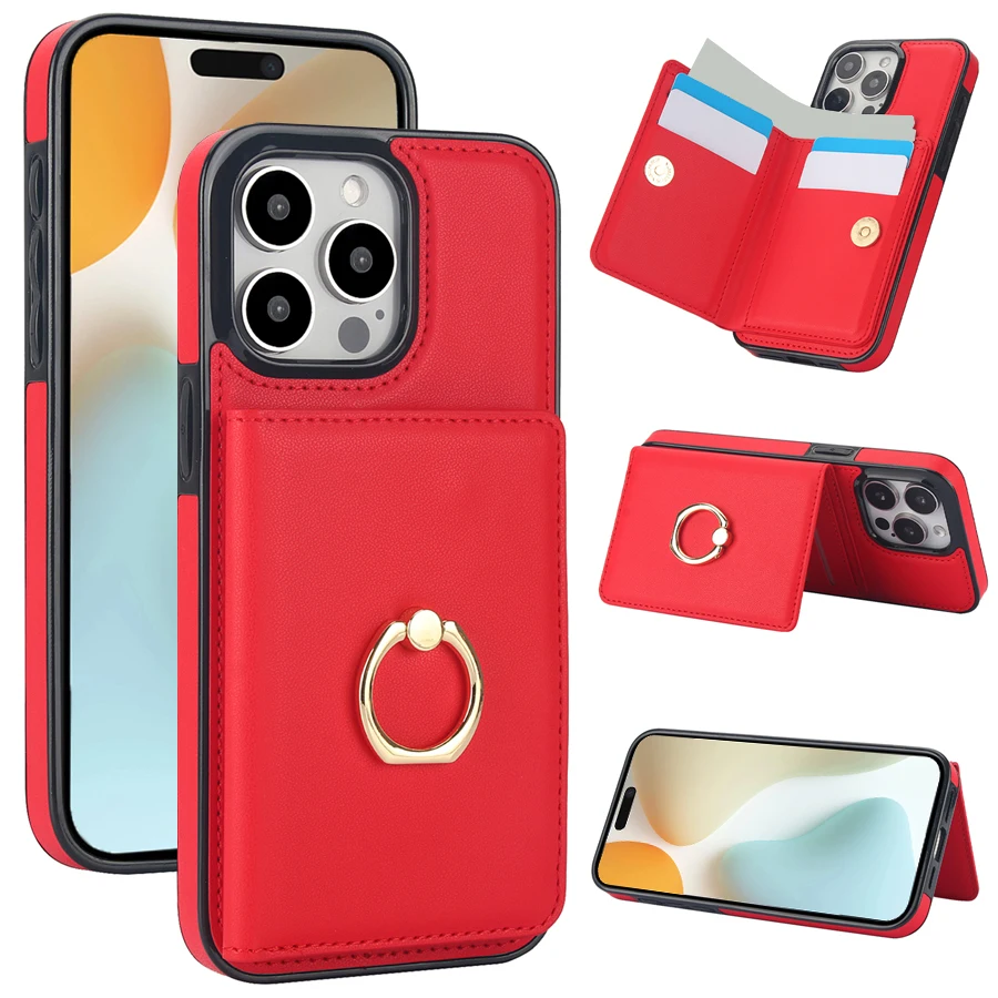 RFID Blocking Leather Wallet Case with Card Slot and 360° Magnetic Kickstand