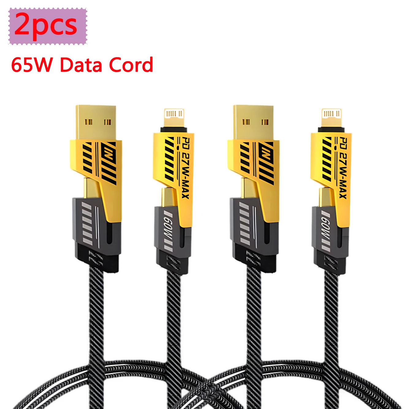 1-2 قطعة 65 واط 4 في 1 نوع C كابل شحن سريع USB إلى...