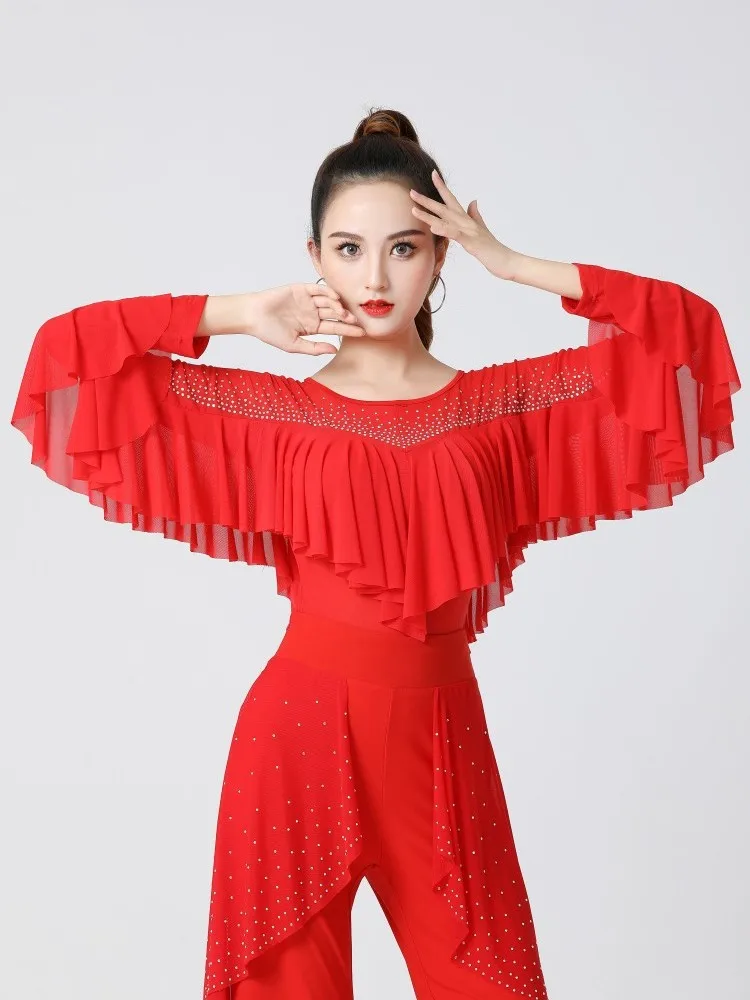 Ruffle Ballroom Pole Dance Clothing Ballet Standard Woman Tops Latin