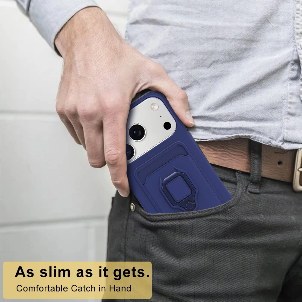 Crossbody Lanyard Silicone Ring Holder with Card Wallet and Slide Camera Cover