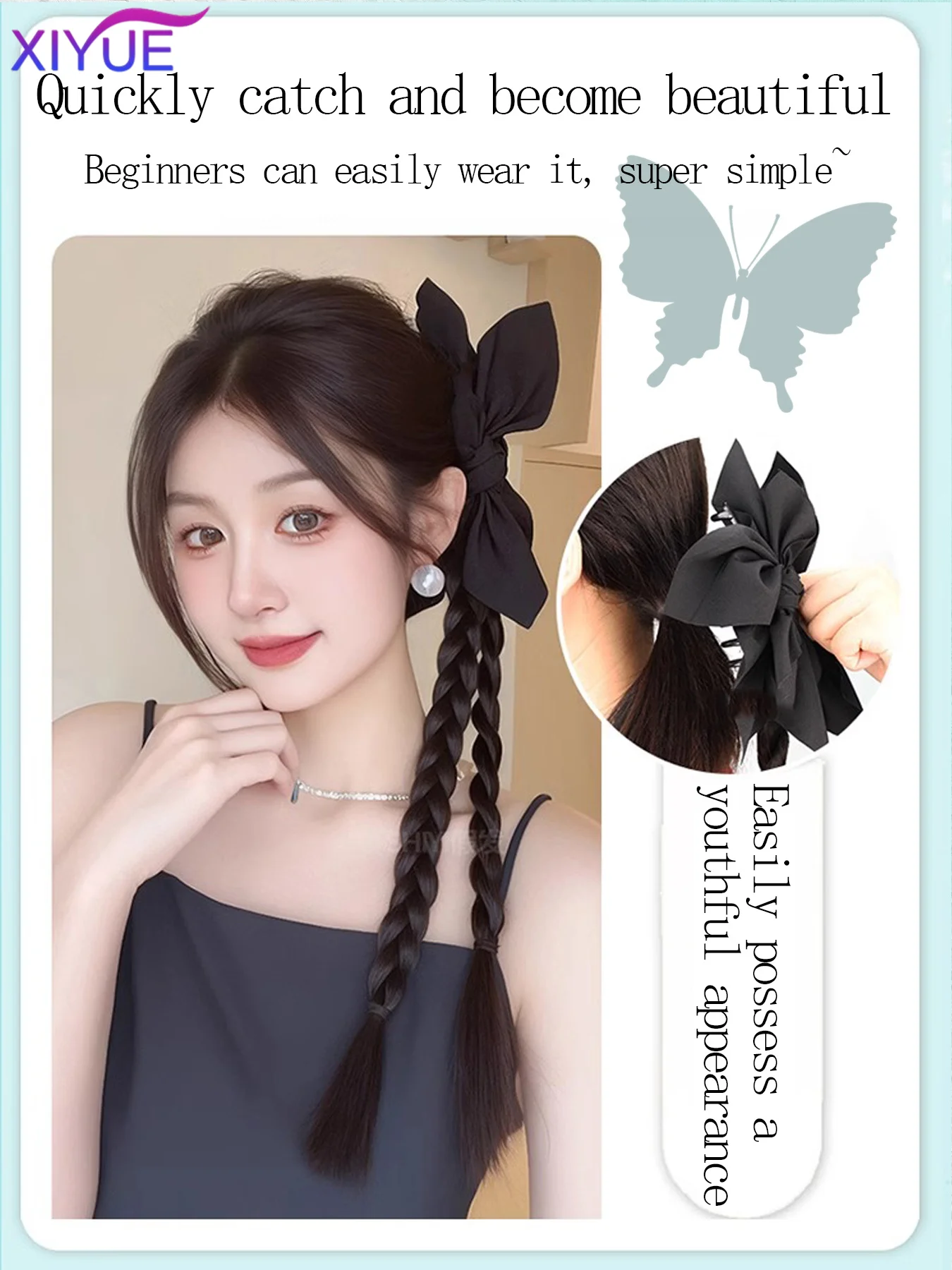 XIYUE ynthetic New Chinese Cashew Flower Claw Clip Braid Twisted Braid Summer New Boxing Ponytail Wig