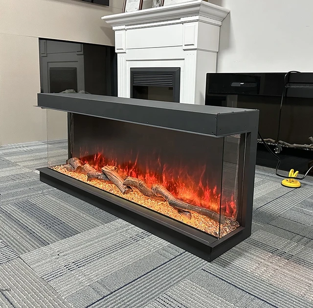 Wall 3 Sided Electric Fireplaces 3D LED Flames Realistic Logs Double Sided  Electric Fire Places 50 60 inch - AliExpress