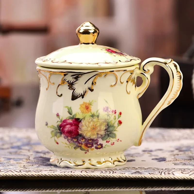Lvory Porcelain Teacup and Saucer 250ml High-quality Ceramic Coffee Cup Rose Flower Black Tea Cup Set European Style Drinkware