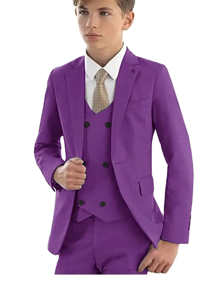 Casual Solid Boys Formal Suits Kids Quality Clothing Set Coat Vest Pants 3Pcs Wedding Tuxedo Children Blazer Party Costume
