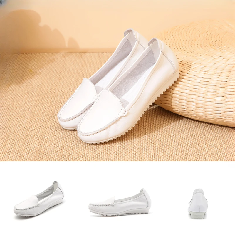 Dou Dou Shoes Genuine Leather Women's Super Soft Flat Bottom Spring and Autumn Soft Sole Leather Casual Single Shoes