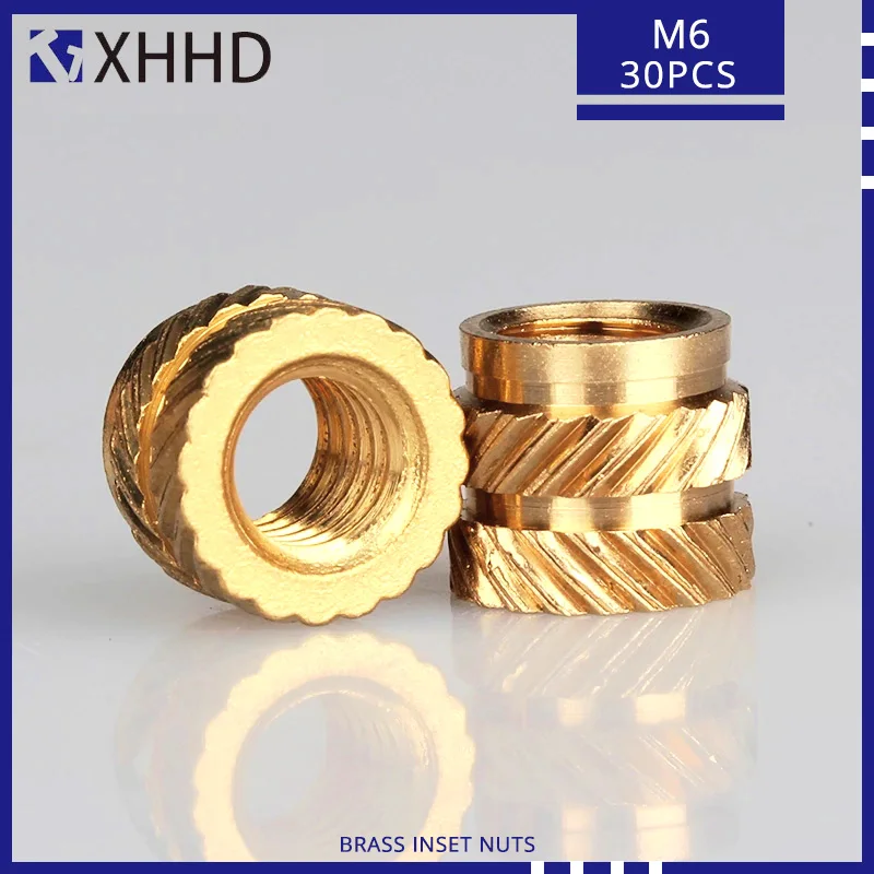 M6 30Pcs Insert Knurled Nuts Brass Hot Melt Inset Nuts Heating Molding