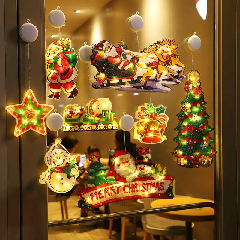 Christmas Lamp Window Hanging Lamp Christmas Decorative Shop Window Room Decoration LED Sucker Light Small Colored