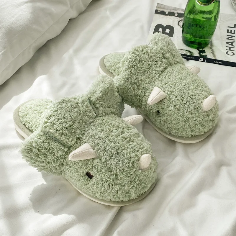 

Adult Dinosaur Slippers Women's Cartoon Animal Shoes For Home Mules Slides Woman Winter Indoor Slippers Unisex Plush Fur Slides
