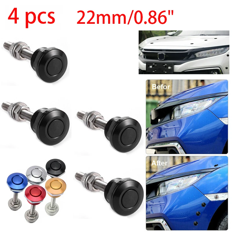 

22mm 4pcs Universal Car Push Button Bonnet Hood Pin Lock Clip Kit Quick Release Latch Engine Bonnets Accessories Car Styling