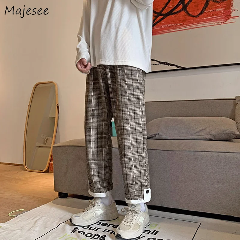 Korean Style Fashion Men Pants Men Pants Plaid Korean Style Casual