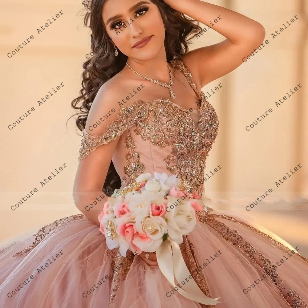 Pink Quinceanera Dresses Sweetheart Off Shoulder Princess Sweet 16 Years Old Birthday Prom Party Gown Backless Customized