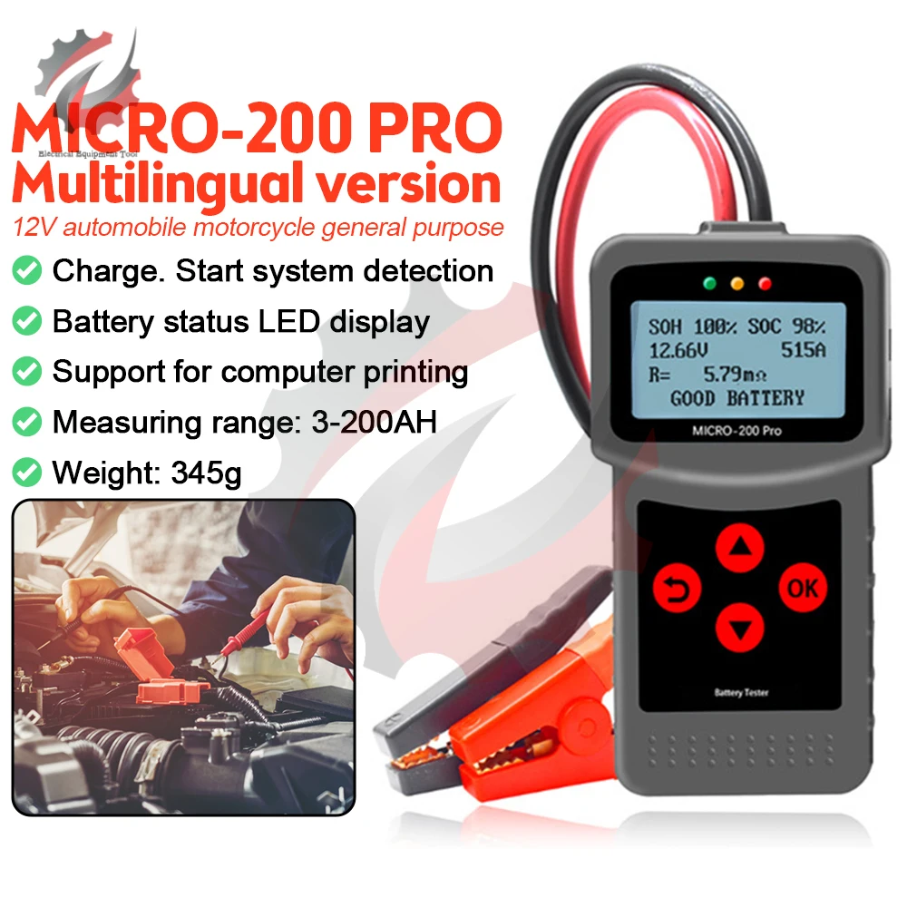 

MICRO-200 PRO Multi-Language Car Battery Tester Automobile Motorcycle Battery Internal Resistance Life Analysis Start StopTester