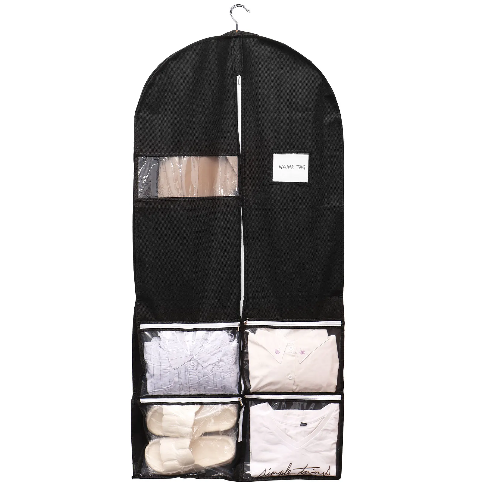 

49 Inch Garment Bag for Travel Heavy Duty Hanging Suit Bags with 4 Clear Pockets Foldable Suit Cover Bag Coat Protector for