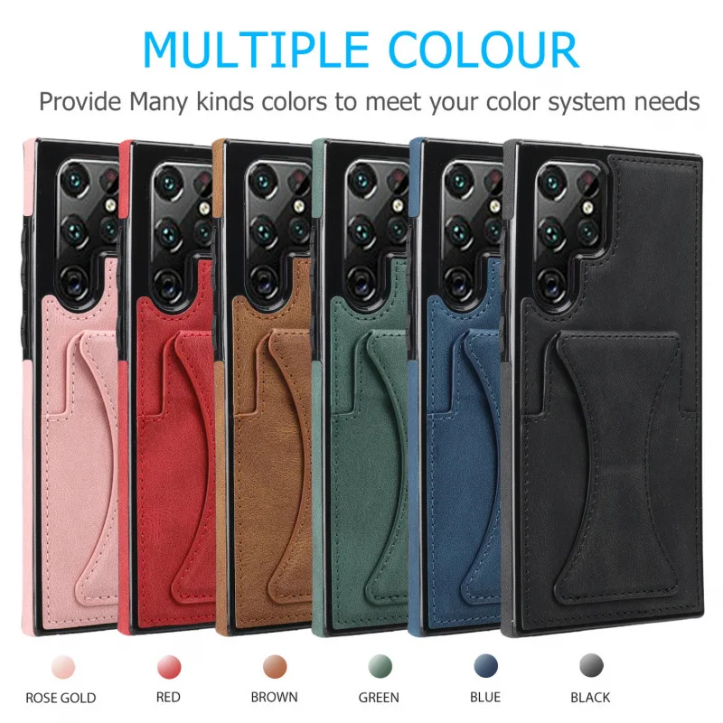 Leather Card Holder Stand Case with Shockproof Foldable Kickstand Cover