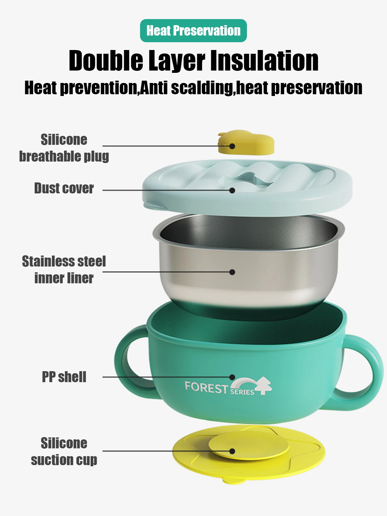 1 baby food bowl insulated tableware anti drop anti scald constant temperature suction cup bowl