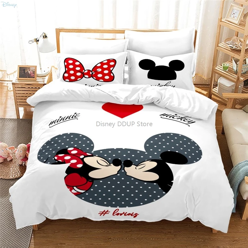 Mickey Mouse Minnie Mouse Couples Hold Hands Bedding Set Cartoon 3d Duvet Cover Sets Pillowcase Boys Girls Children Bedclothes 