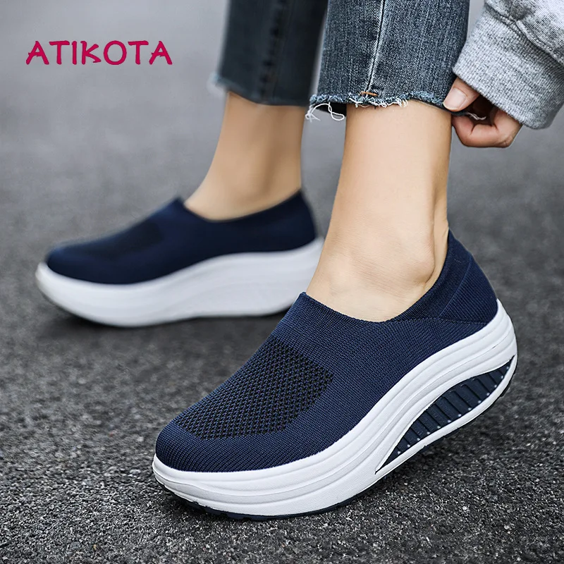 AtikotaSummerLightweightPlatformSneakersforWomenFemaleMeshFlat