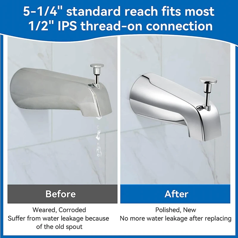 Bathroom Tub Spout,5 1/4 Inches Reach Wall Front Mount With Shower Diverter 1/2In IPS Inside Thread Bathtub Faucet Spout 3
