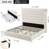 King Size Bed Frame Tall Headboard,Velvet Fabric Upholstered Bed Frame，4 Under-bed Storage Drawers,Wooden Slats,Noise-Free,Beige 2