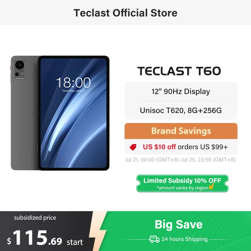 Teclast T60 12 inch 2K Tablet Android 14 8GB+12GB RAM 256GB