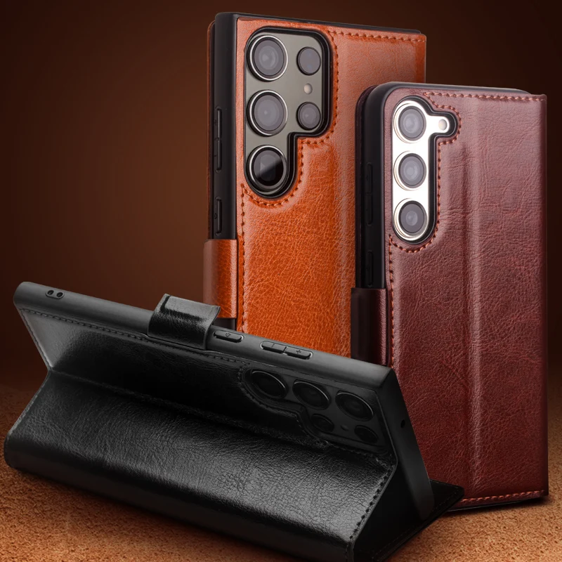 QIALINO Genuine Leather Phone Case for Samsung S23+ Plus 5G Business Style Fashion Luxury with Card Slots Cover for S23 Ultra