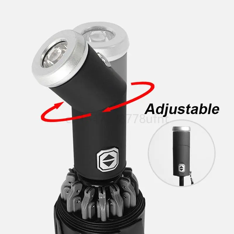 Folding Umbrella Automatic Umbrella Windproof LED Flashlight Reflective Stripe Reverse Light Rain Men Women Large