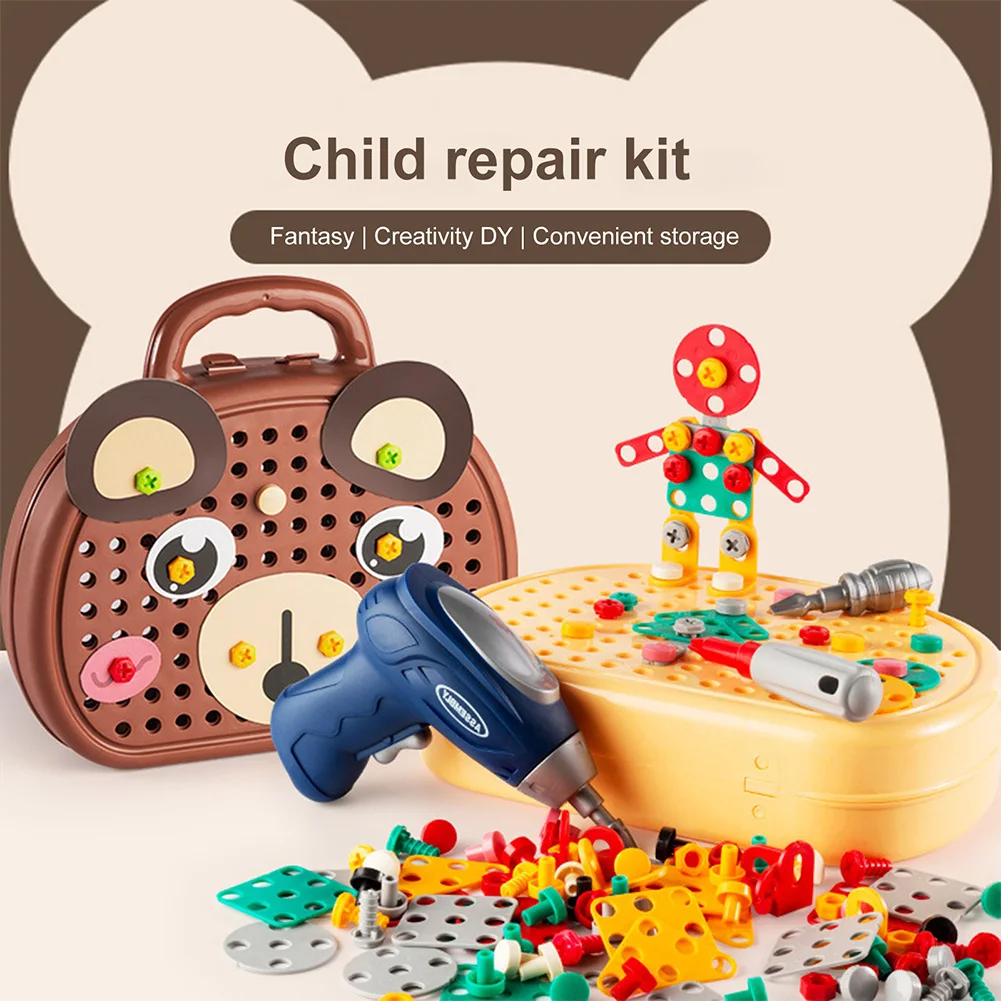 203Piece Electric Drill Puzzle Toy Creative Mosaic Puzzle Toy Trendy Bits Screw STEM Drill Engineering Building Kit for Kids