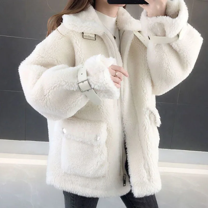 

Fall/Winter New Fur One Imitation Lamb Fur Jacket Women's Overcoat Fashion Loose Thick Warm Fur Parker Coat 2023 Korean Coat