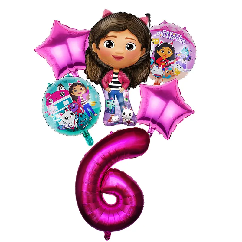 Gabby Dollhouse Balloons Set - 6pcs Cartoon Birthday Party Decorations