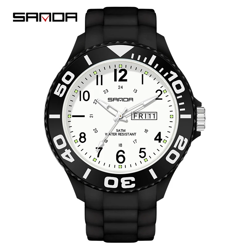Fashion Ladies SANDA Women's Quartz Watches Big Numbers Simple 50M